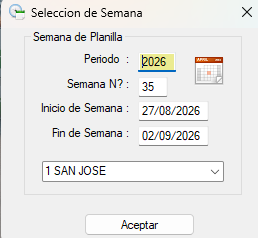 Selección de periodo, semana y fundo en Planillas