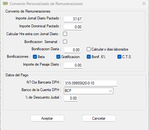 Ventana de personalización de la remuneración