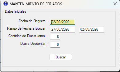 Ventana de feriados del período