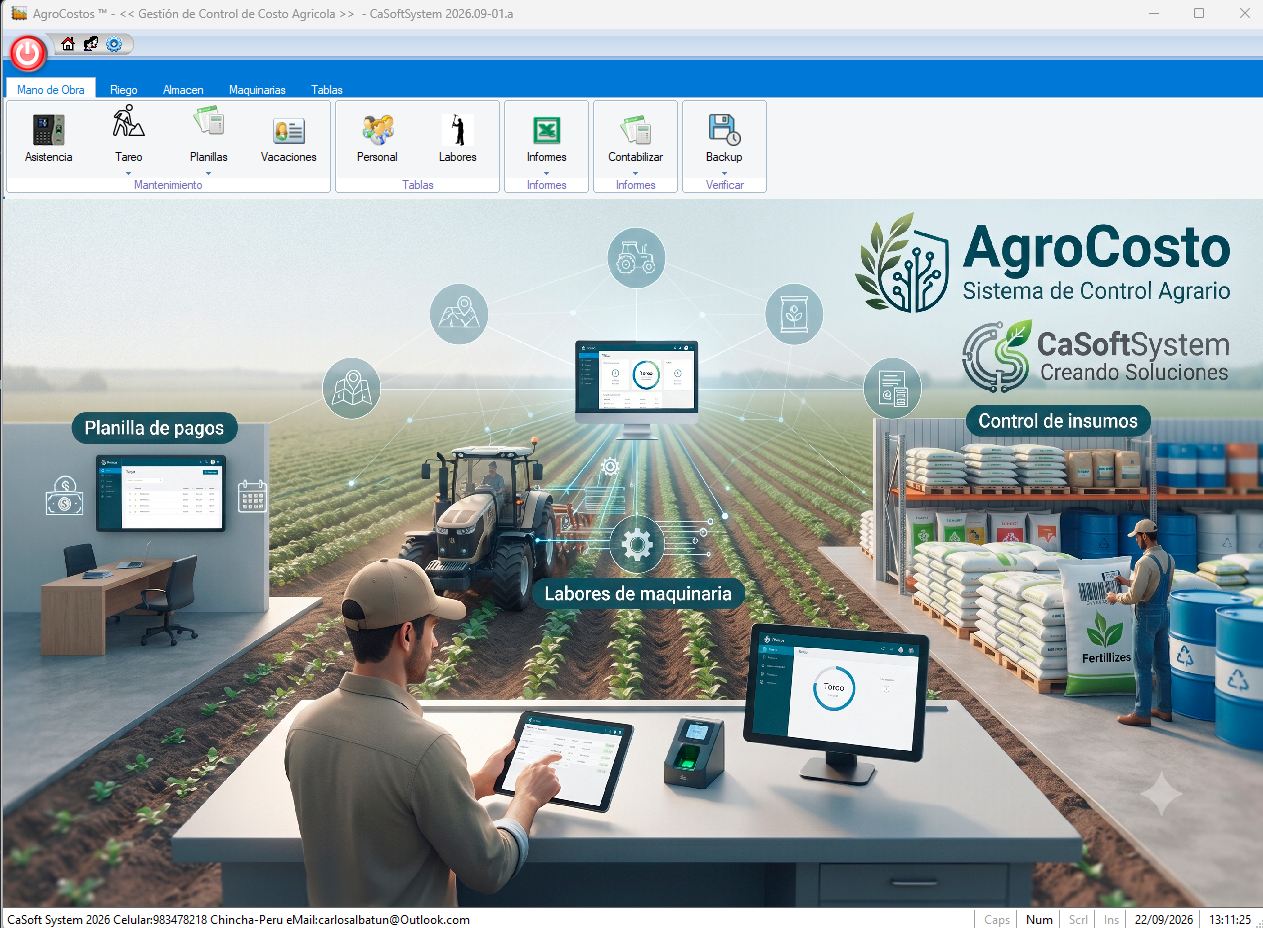 Pantalla principal de AgroCostos